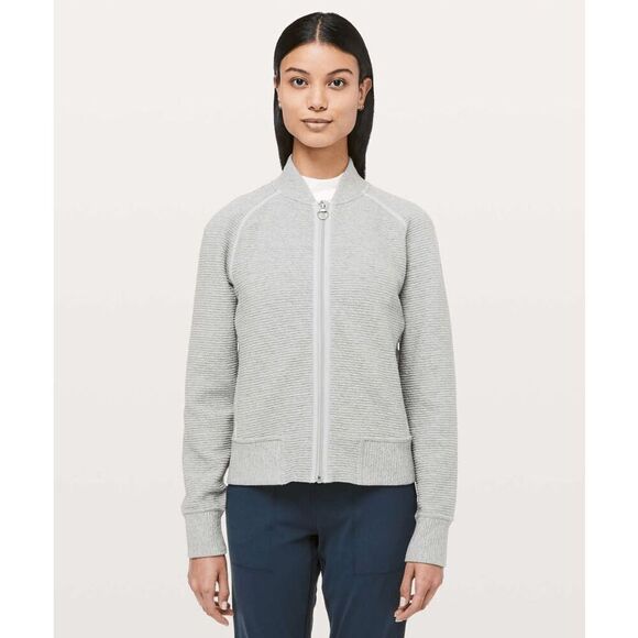 Lululemon On Heathered Core Light Grey Repeat Bomber Jacket Women's Size 4 - Picture 1 of 5